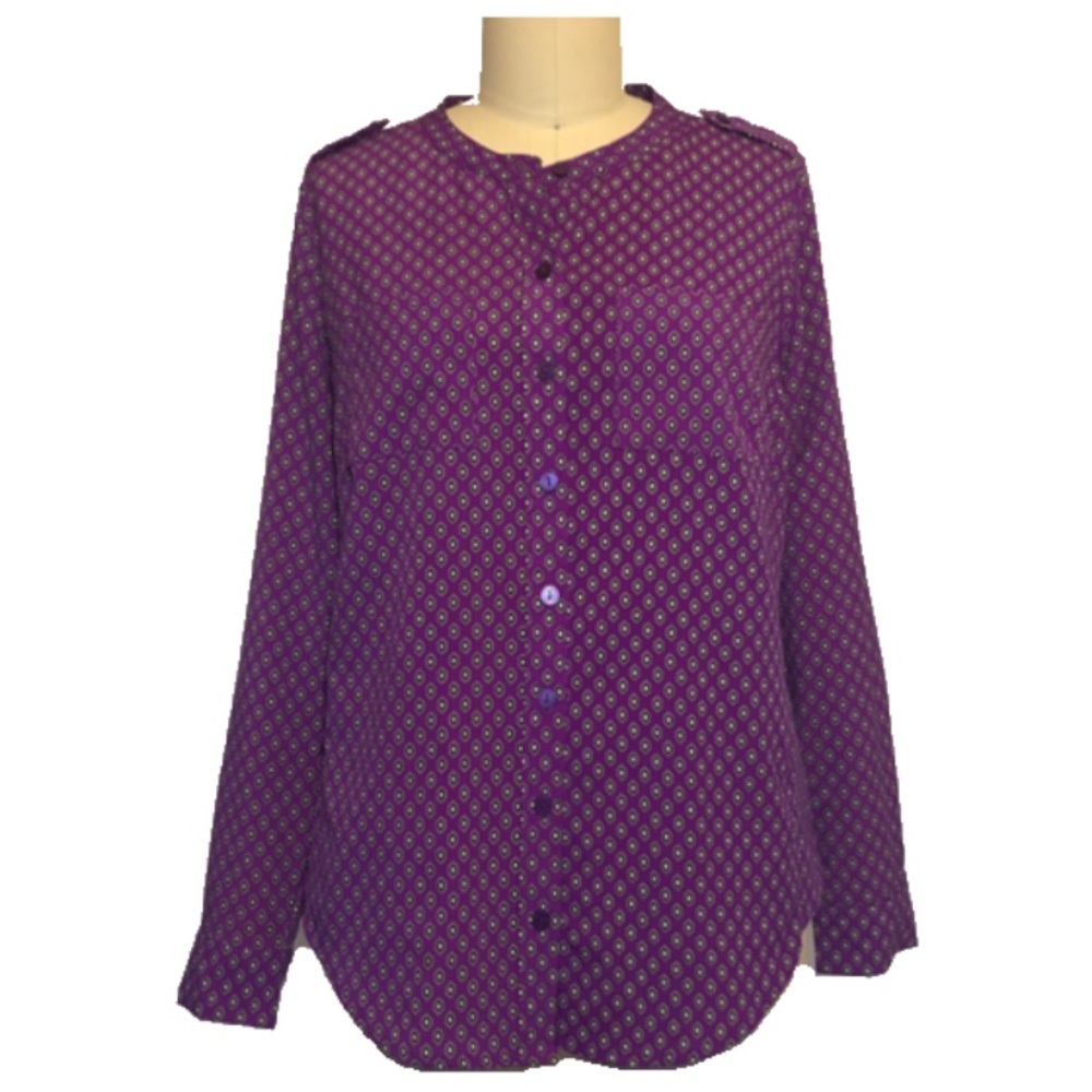 Y2K Vintage Relaxed fit geometric Purple white button up Shirt size SP top